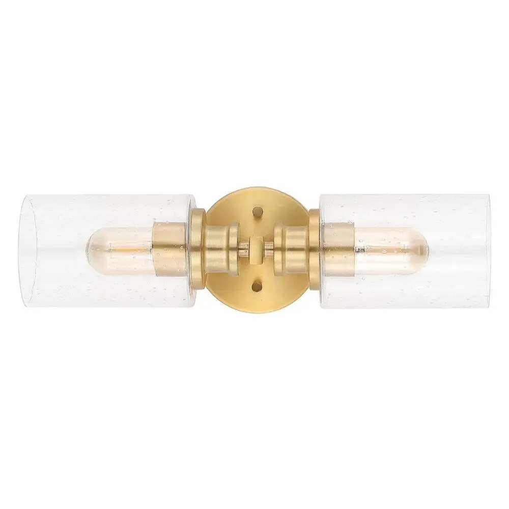 Modern Boho 2-Light Brass Gold Seeded Glass Wall Vanity Fixture LED